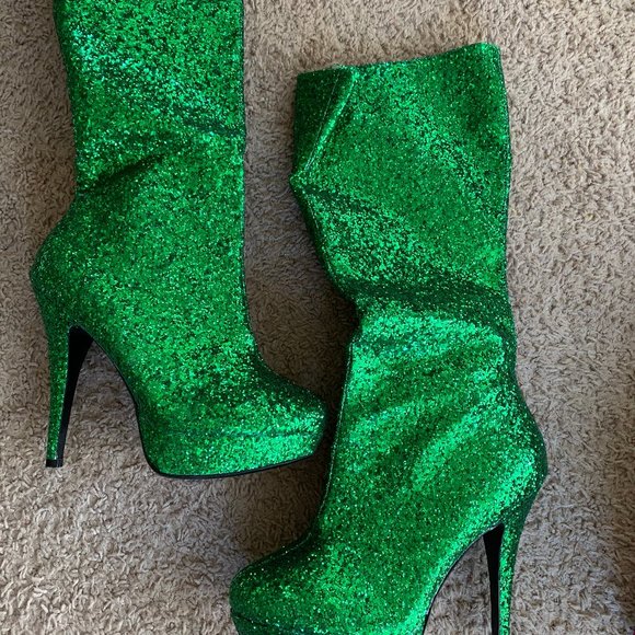 Glitter Green Heel Platform Gogo Boots 